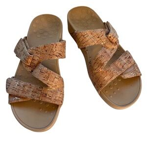 Vionic Pacific Kyla Cork Gold Wedge Sandals, 8, Slip Ons, Ortho Comfort